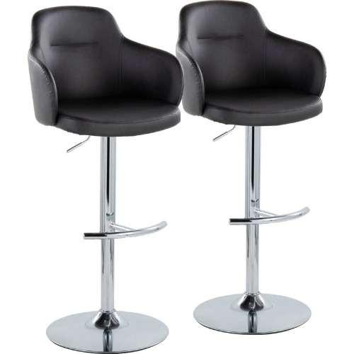 Boyne Adjustable Swivel Bar Stool in Chrome & Black Leatherette (Set of 2)